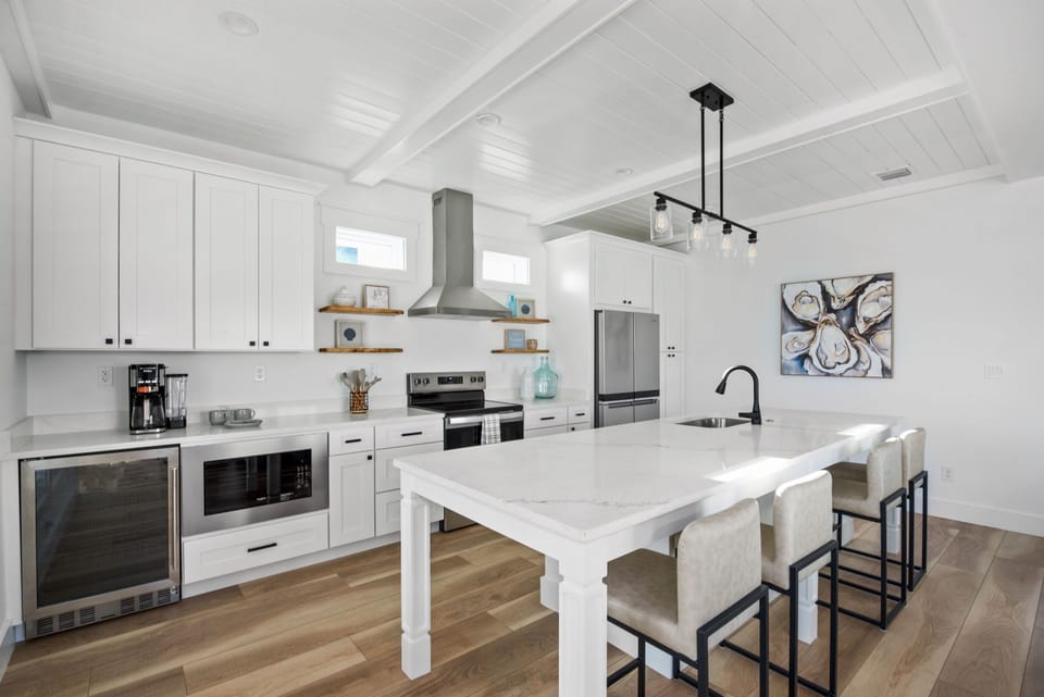Open-concept dining, and kitchen area is bright and welcoming