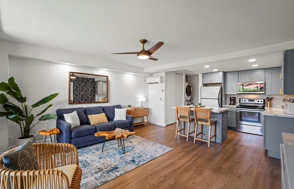 Open-concept living and dining area with stunning ocean views