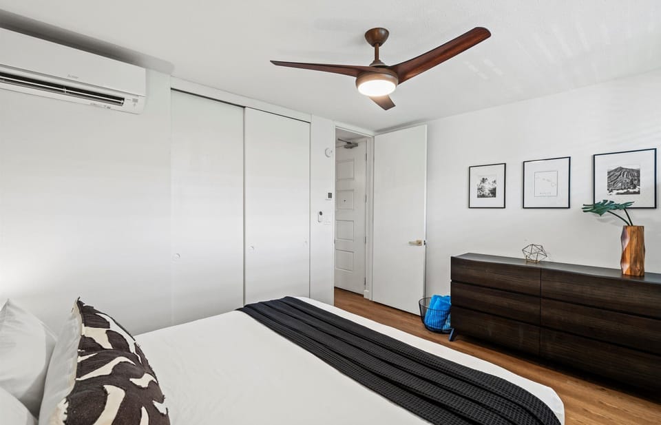 Primary bedroom has a split AC system