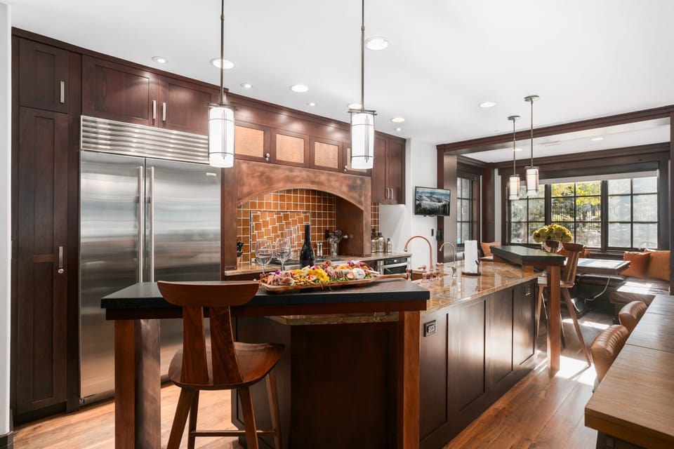 Indoors, Kitchen, Kitchen Island, Hardwood, Refrigerator