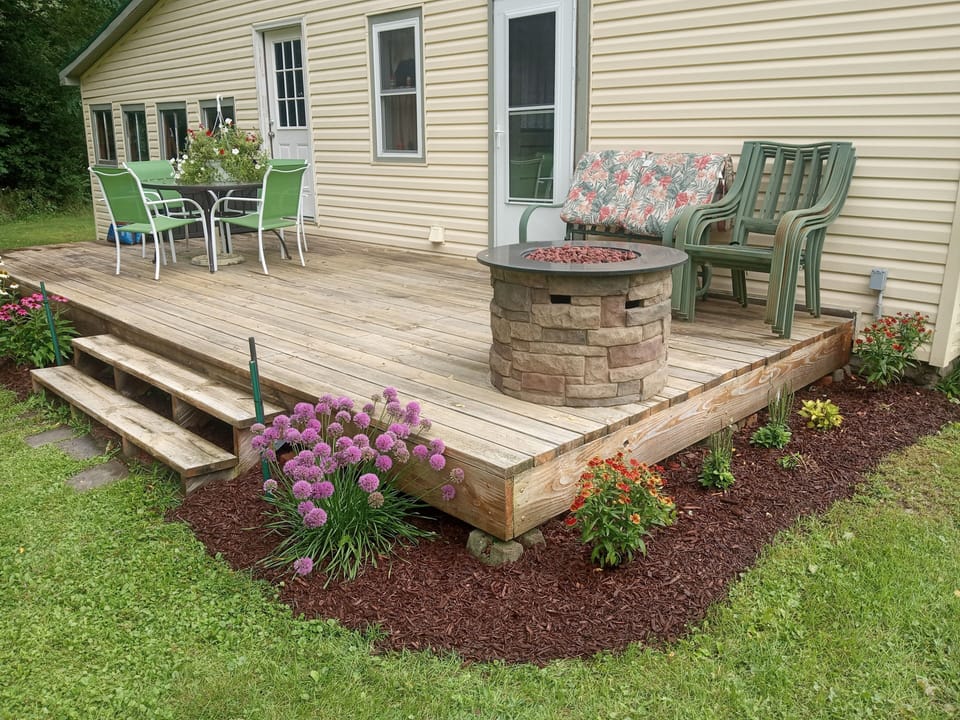 Walkout back deck with gas fire pit