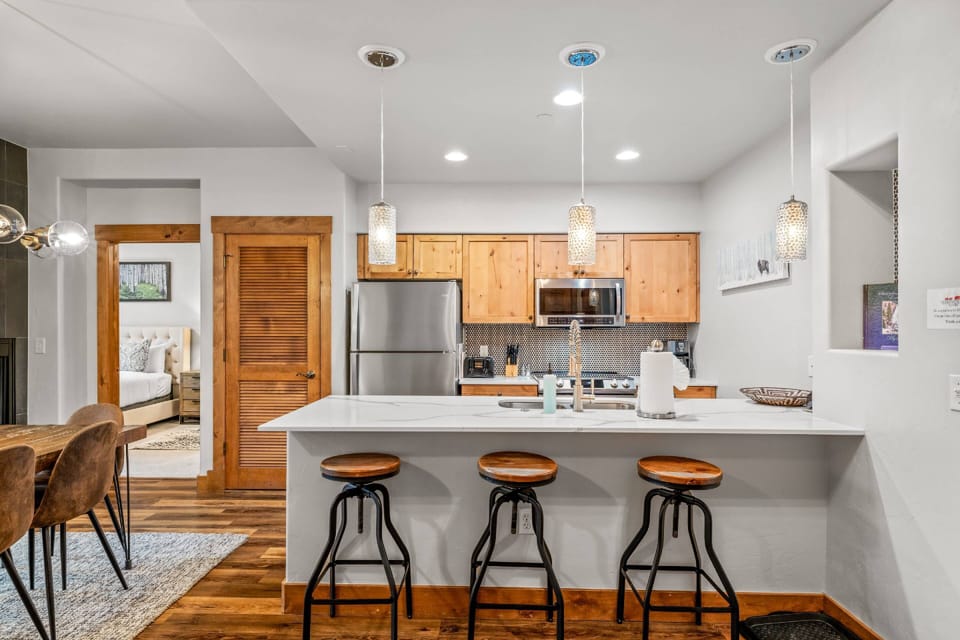 Breakfast bar seating, perfect for quick bites.