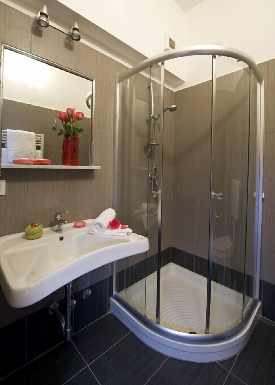 Shower, free toiletries, hair dryer, towels