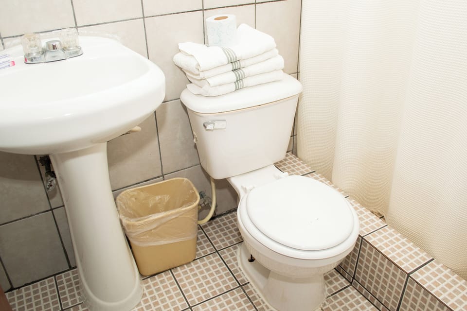 Shower, towels, soap, shampoo