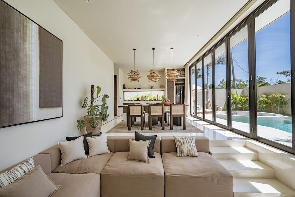 Luxury Villa, Pool View | Living room | 50-inch Smart TV with cable channels, Netflix, streaming services