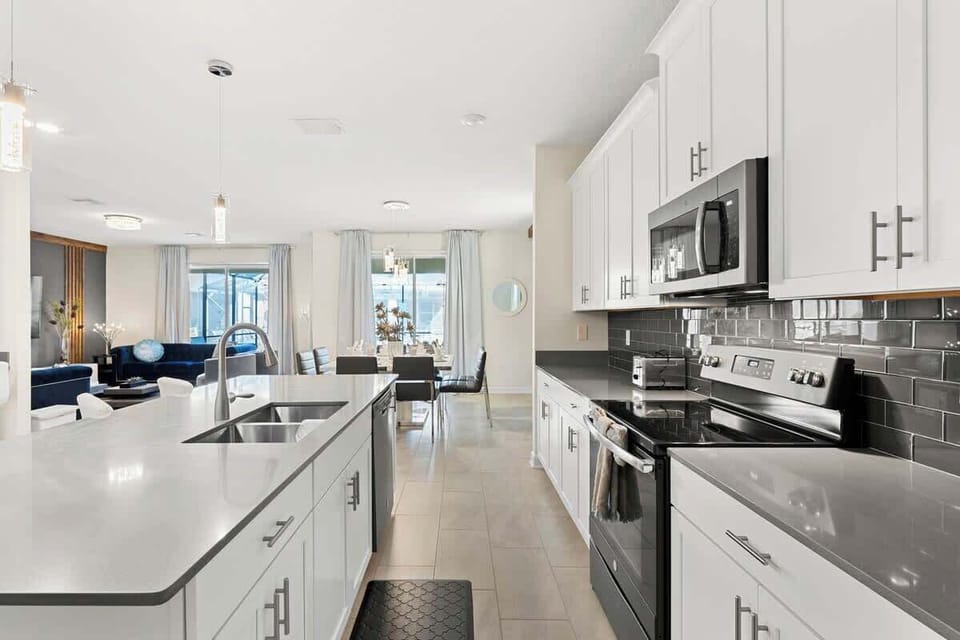 Our completely furnished kitchen includes many small appliances and an open concept so you can enjoy your family while making a delicious meal.