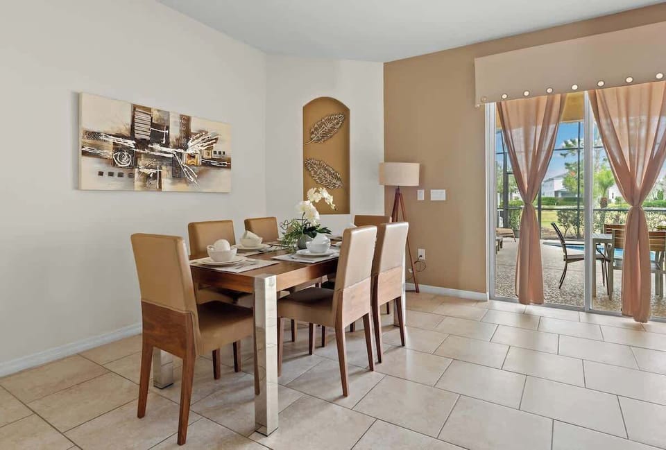 A charming dining area would comfortably accommodate six people. 