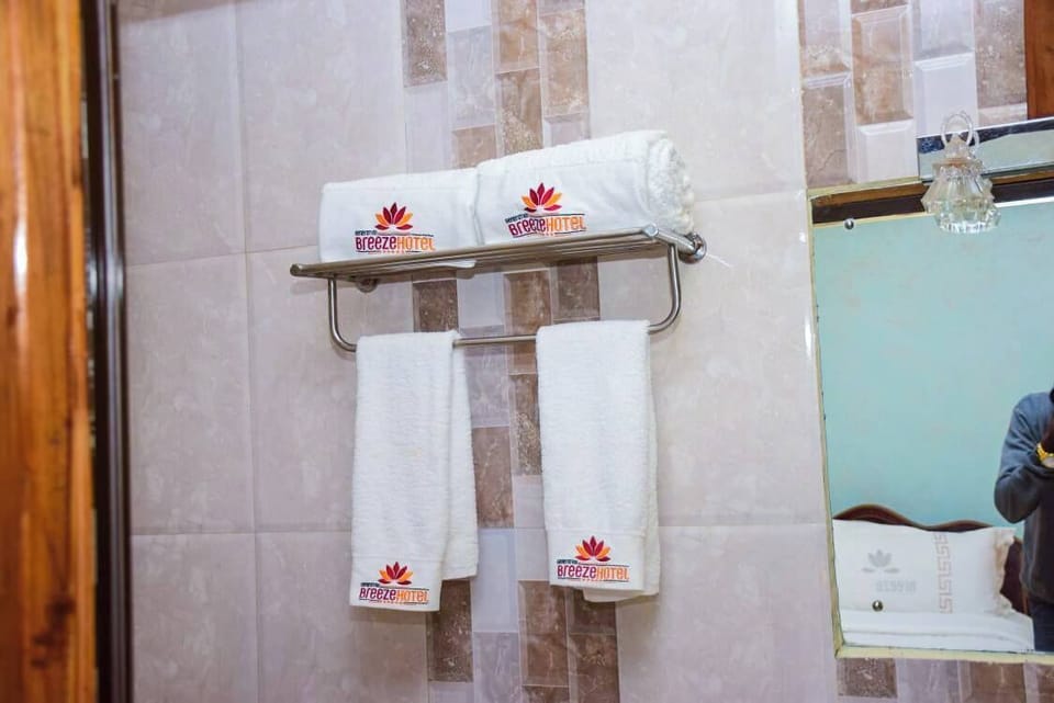Shower, free toiletries, slippers, towels