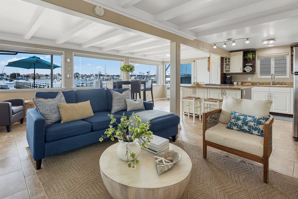 Bright and welcoming space with water views.