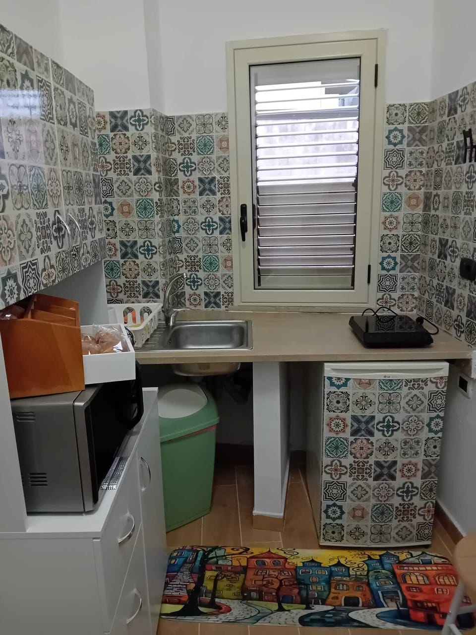 Fridge, microwave, stovetop, espresso maker