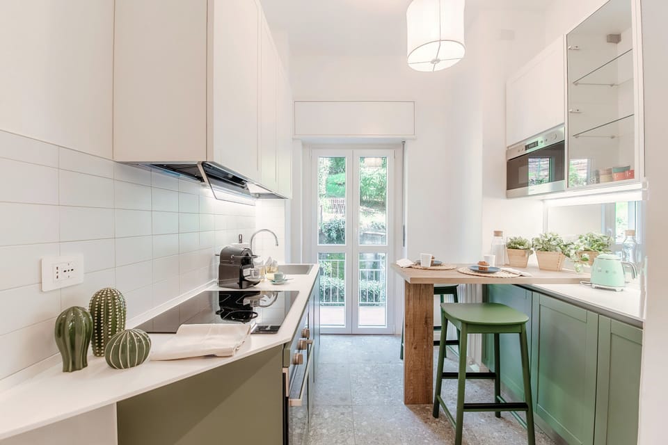 Apartment | Private kitchen | Full-size fridge, microwave, oven, stovetop