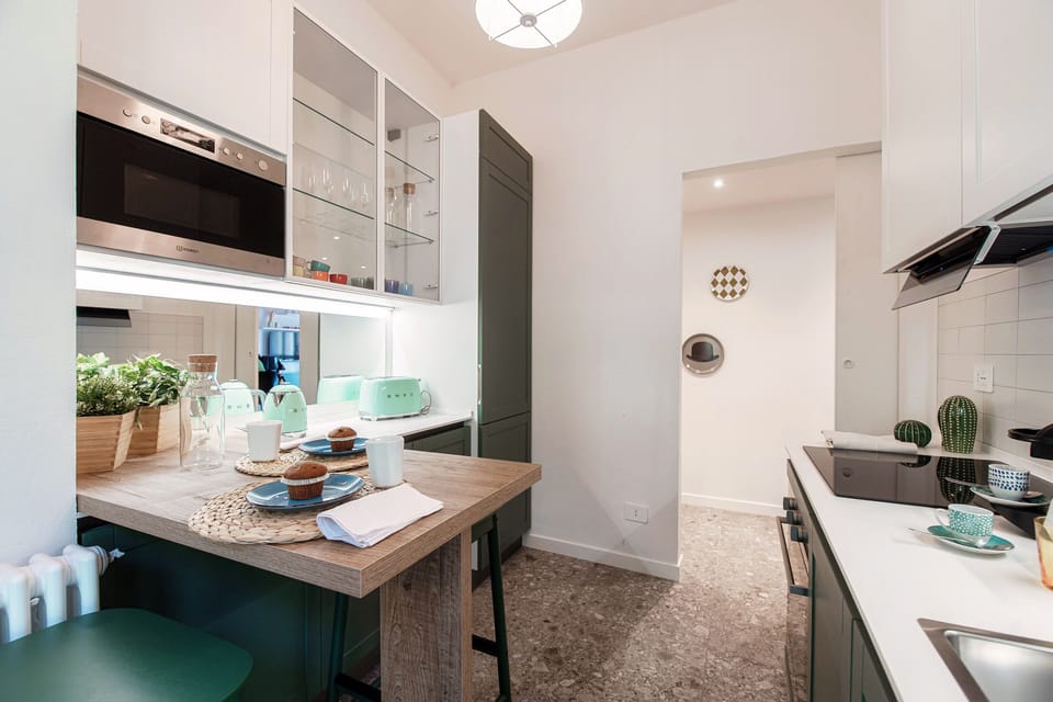 Apartment | Private kitchen | Full-size fridge, microwave, oven, stovetop