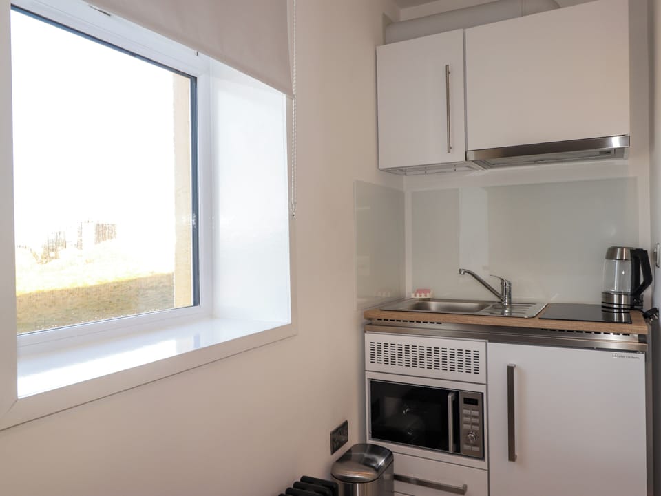 Fridge, microwave, cookware/dishes/utensils