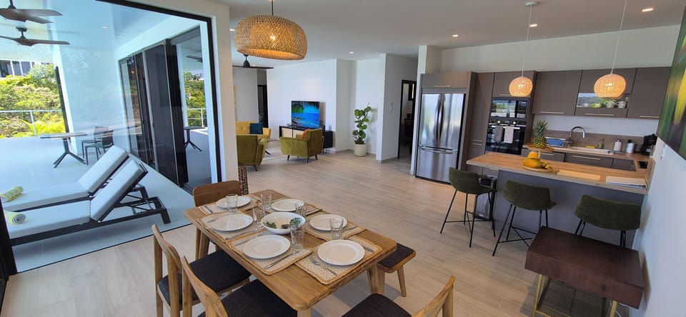 Open living room with kitchen