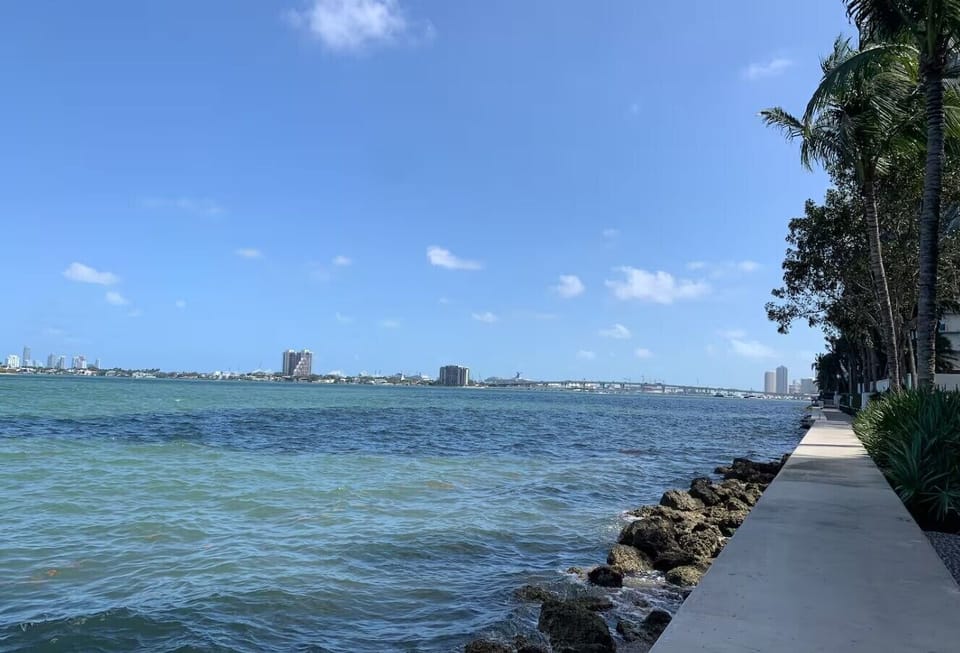 3-5 minute walk down the block along the bay for fresh air.