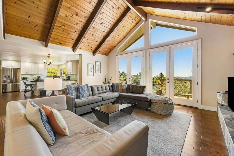 Enjoy views of the orchard, a cozy fireplace, and movie nights on the smart TV.