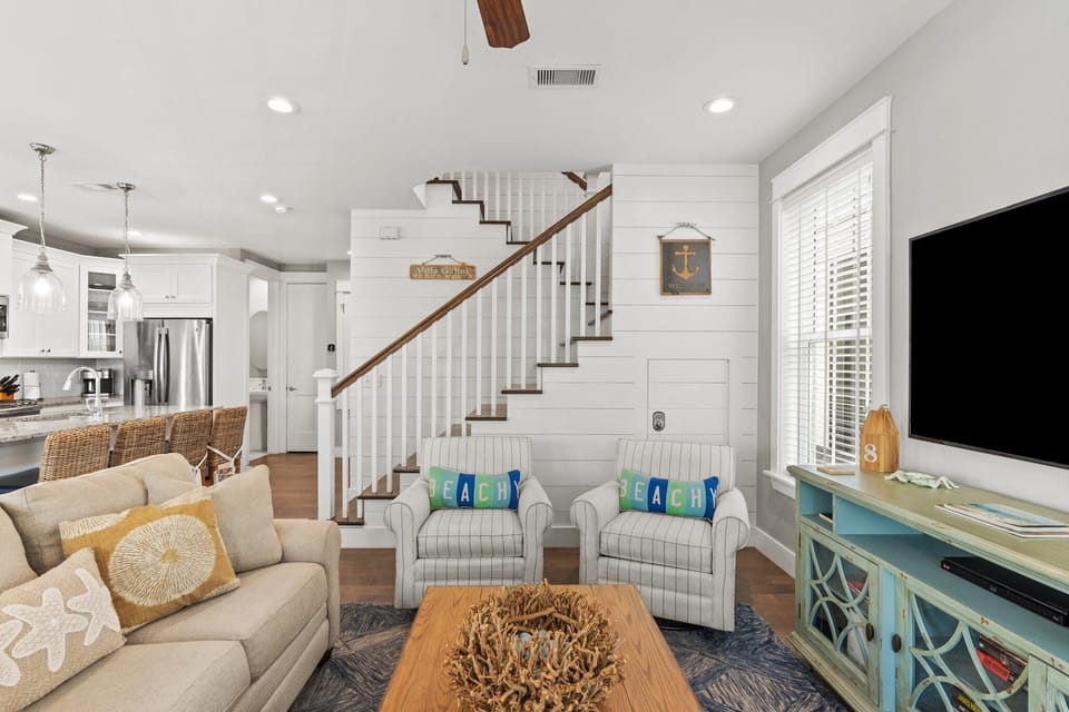 Charming interior adds warmth and personality to this cozy coastal retreat.