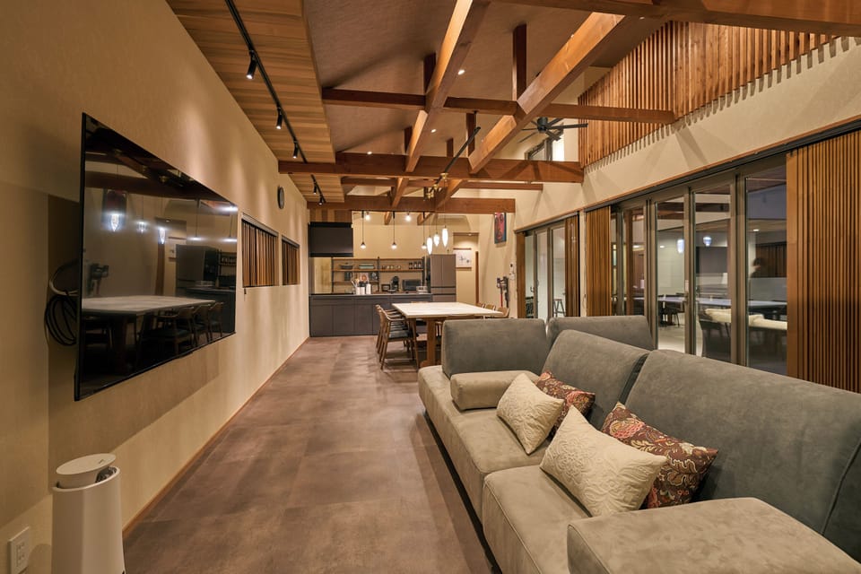 Luxury Villa, Pool View | Living area | 75-inch flat-screen TV with digital channels, Netflix