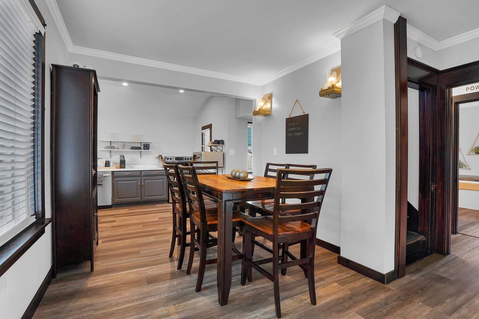This Wooden dining table seats 6!