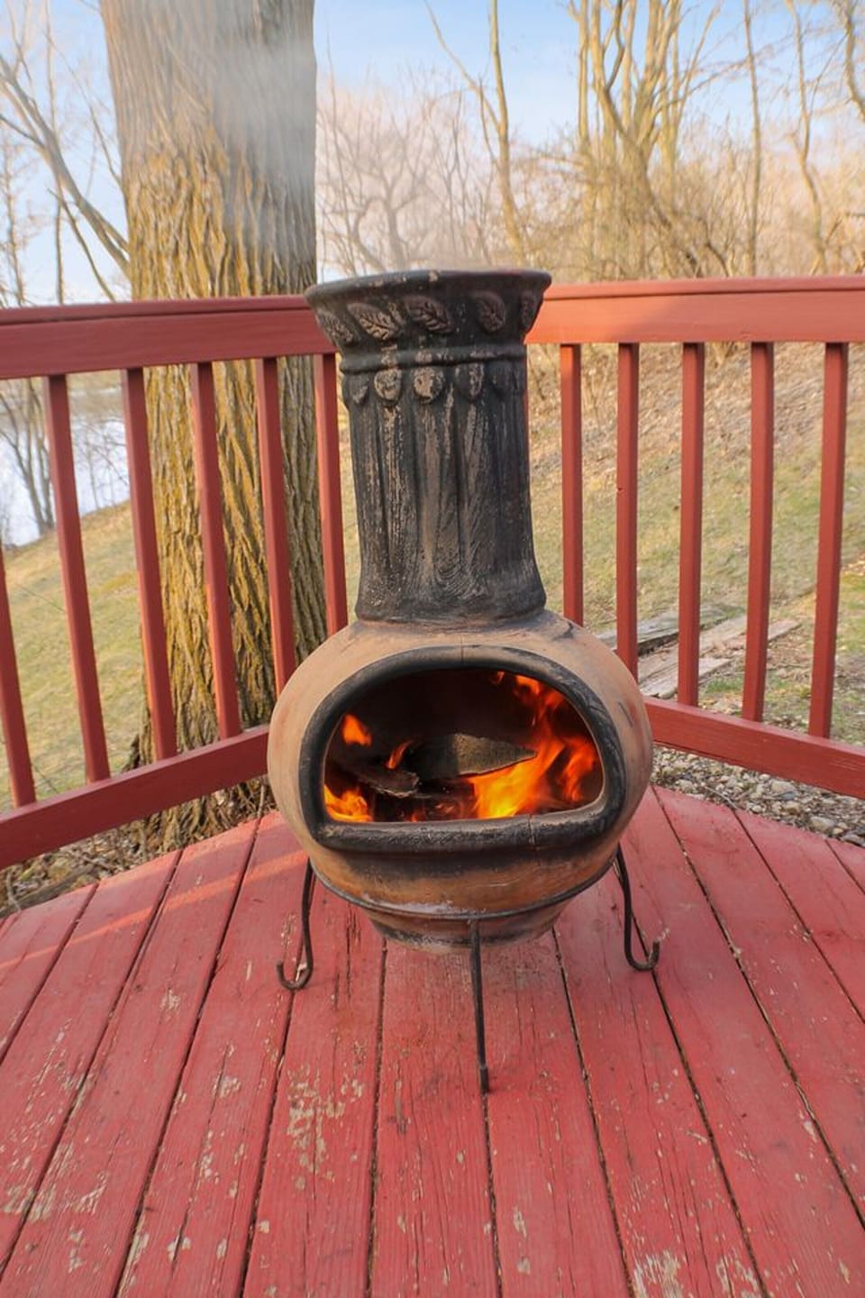 Enjoy the Chiminea while sitting at the patio table, make s'mores