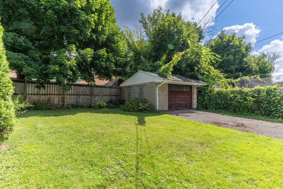 Back yard, private, fenced.  Driveway easily holds 3 vehicles.
