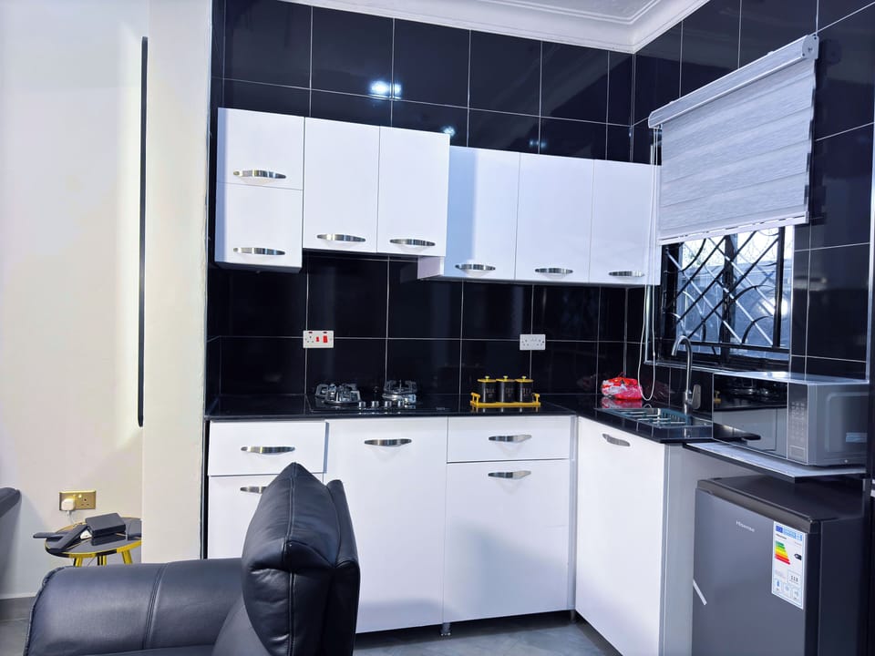 Standard Apartment | Private kitchen | Microwave, oven, stovetop, cookware/dishes/utensils