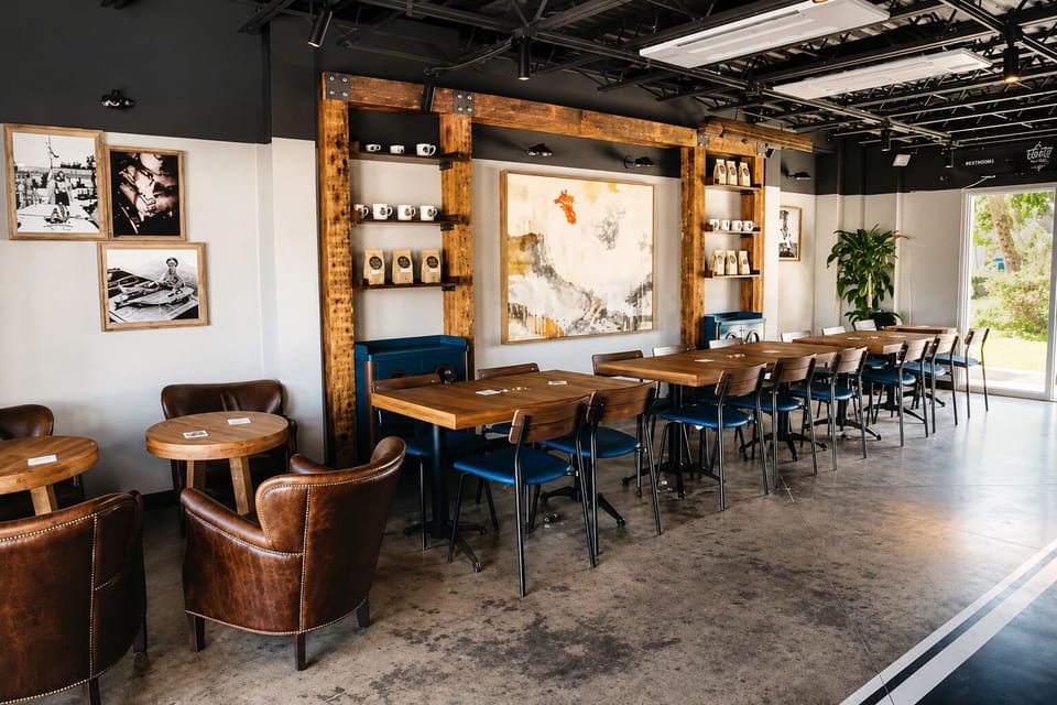 Dockside bar and dining with leather seating and marina views
