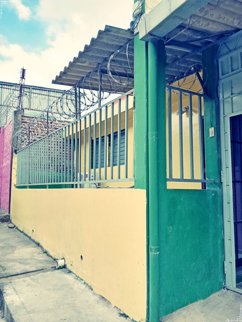 This is the facade of the house showing the first access door to the property.