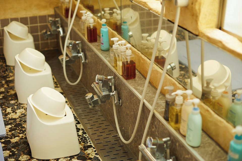 Slippers, bidet, towels, toilet paper