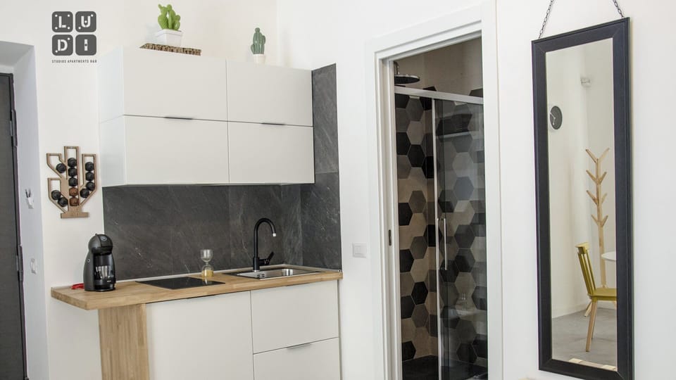 Studio, 1 Queen Bed with Sofa bed, Kitchenette | Private kitchen | Espresso maker, dining tables