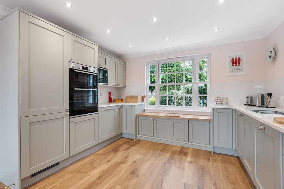Kitchen with oven and Microwave at Trenaton, Holiday Home , Padstow Town, Cornwall