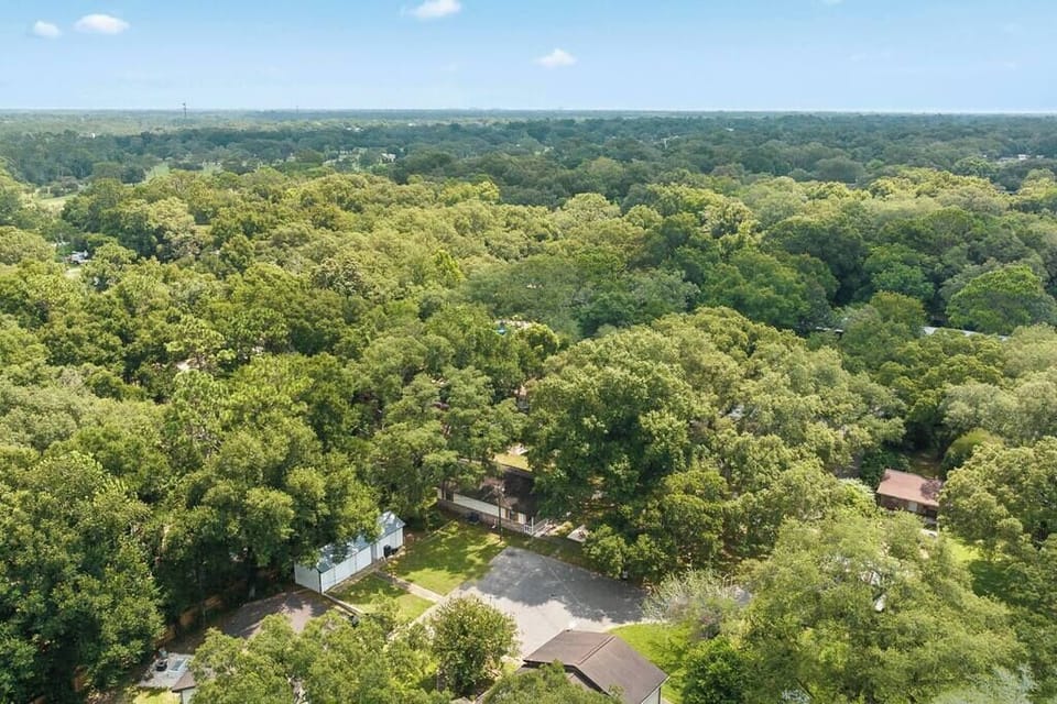 Overhead view highlighting expansive tree cover and peaceful natural setting