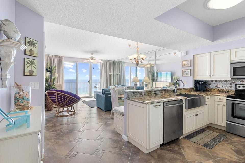 Spacious open floor plan connecting kitchen, dining & living areas seamlessly.