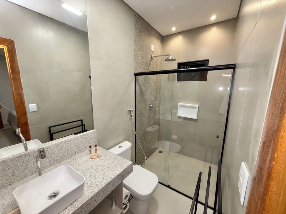 Shower, towels, soap, shampoo