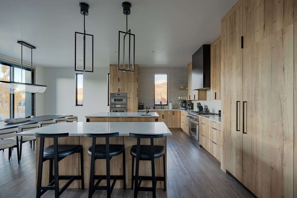 Seating for three at the breakfast bar