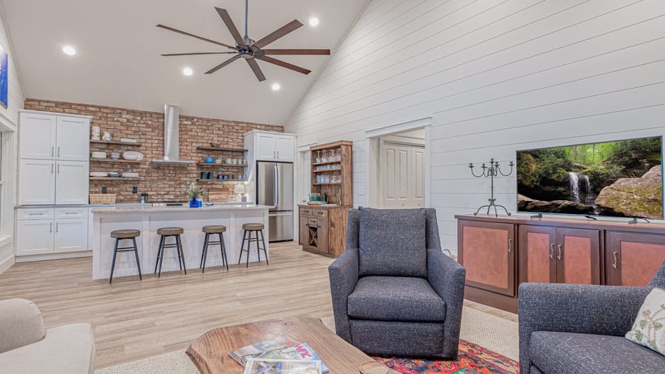 Open concept and cathedral ceiling.