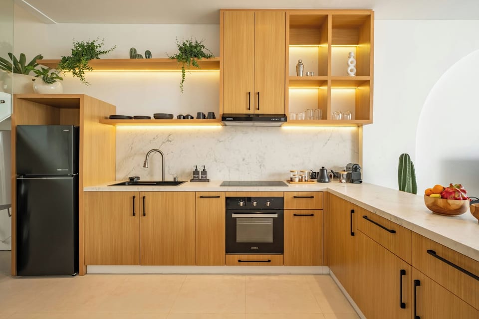 Junior Villa, Balcony, Pool View | Private kitchen