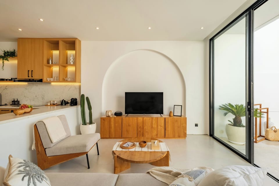 Junior Villa, Balcony, Pool View | Living area | Flat-screen TV