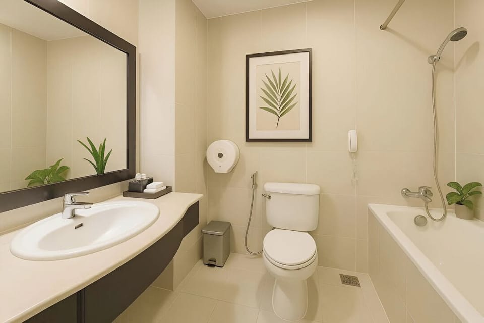 Slippers, soap, shampoo, toilet paper