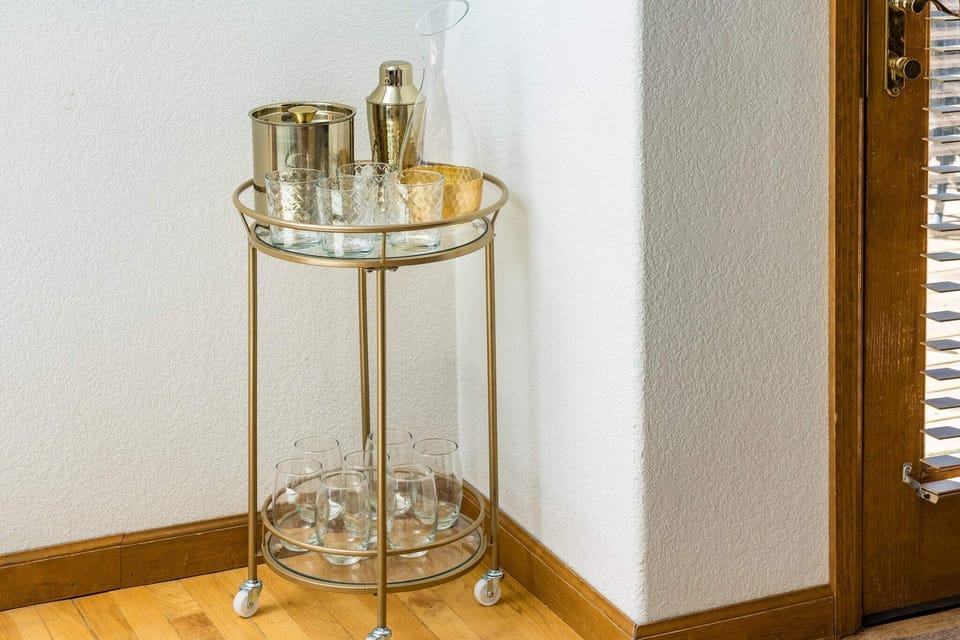 A cocktail station in the upper apartment.
