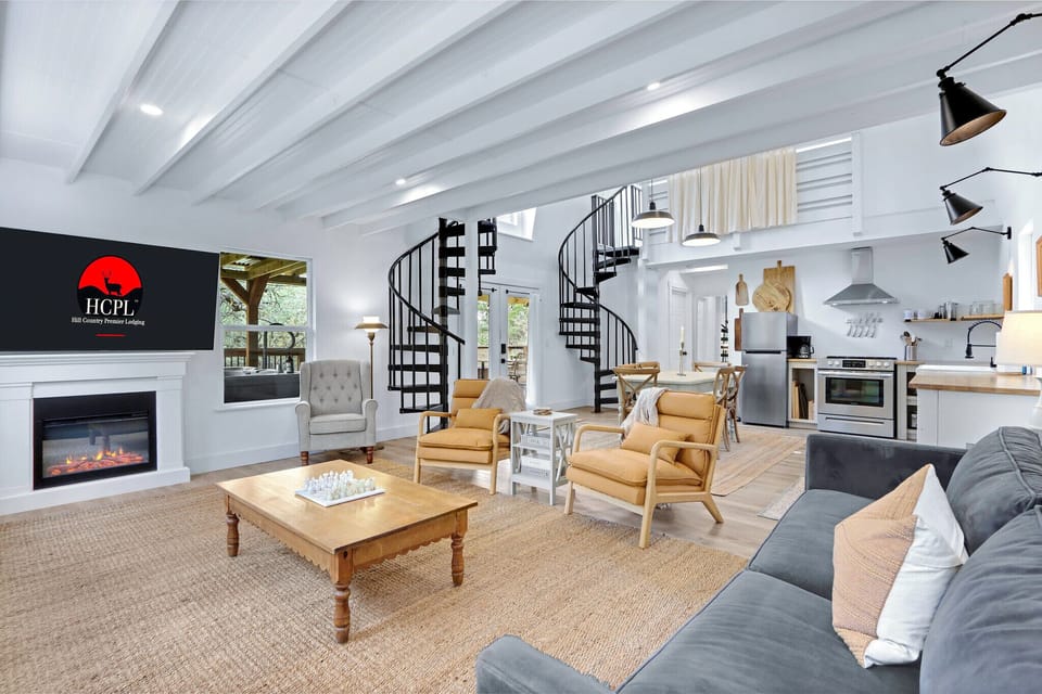 Open floor plan with bedrooms located upstairs.