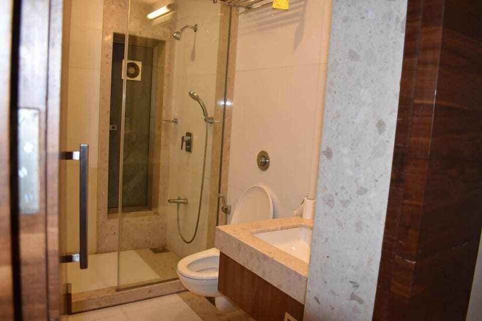 Shower, free toiletries, hair dryer, towels