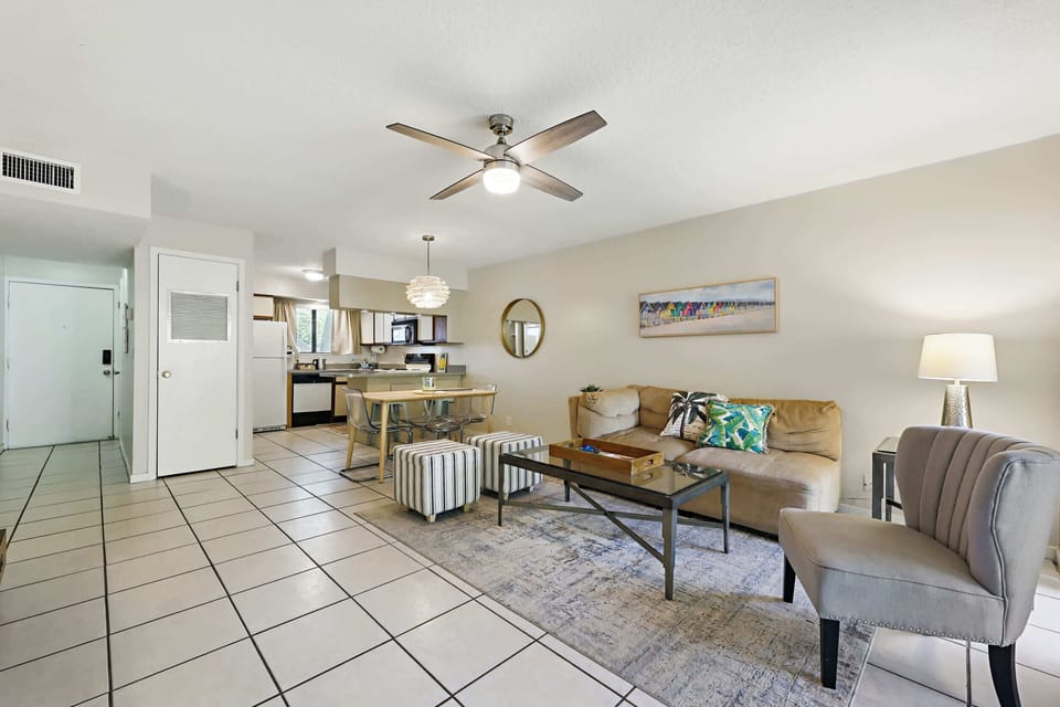 Lounge in the breezy living room while you stream your favorites on the smart TV