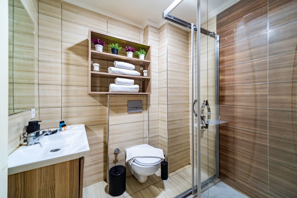 Shower, free toiletries, hair dryer, towels