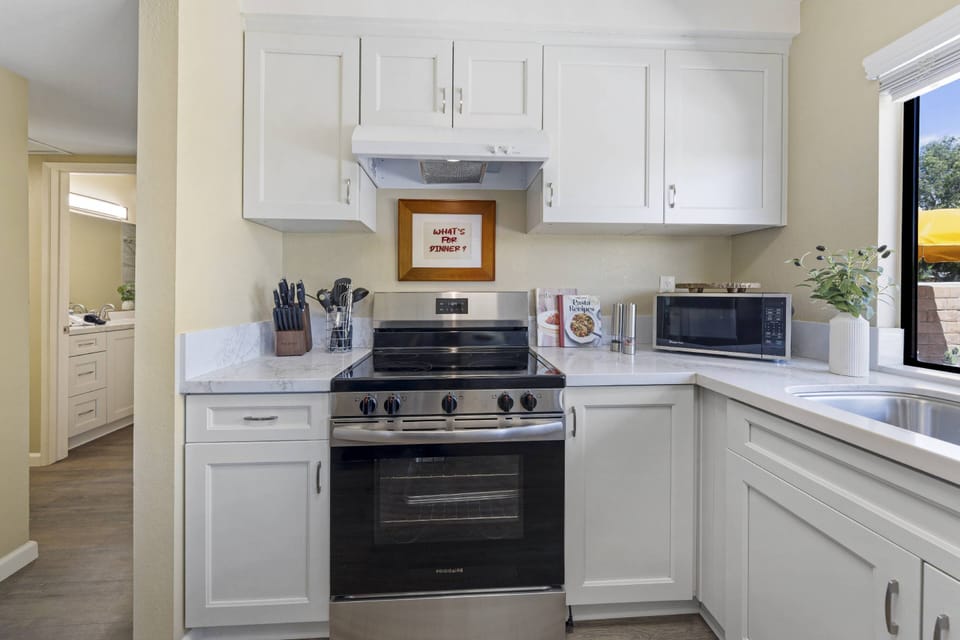 Kitchen Stove, Microwave, and Sink