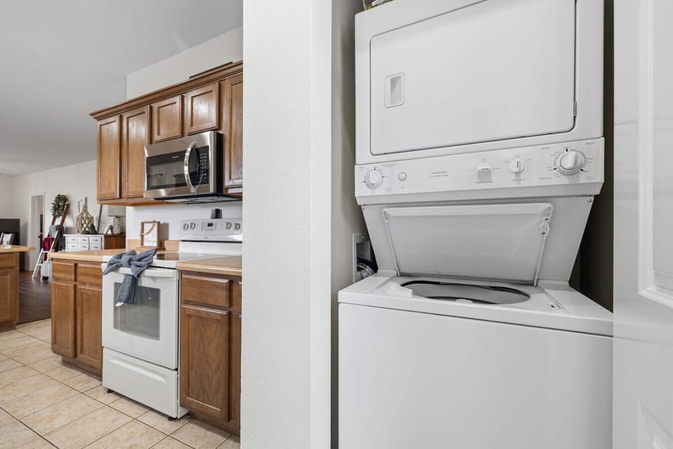 In-unit washer and dryer, so you can pack light and stay a little longer.