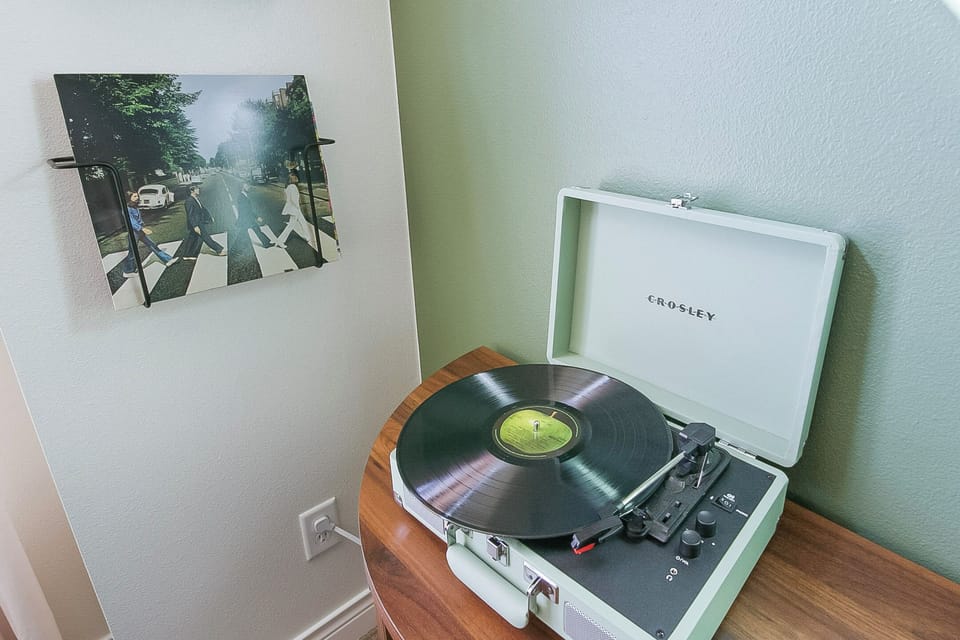 Listen to one of our lovely records on our Crosley record player.