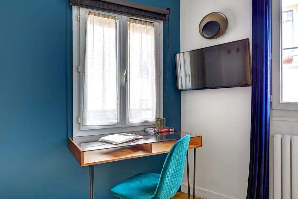 The bedroom and kitchen