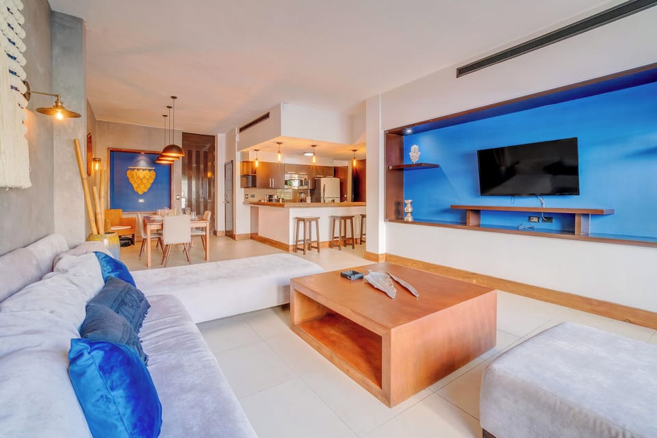 Apartment, 2 Bedrooms, Private Pool, Beachfront | Living area | TV