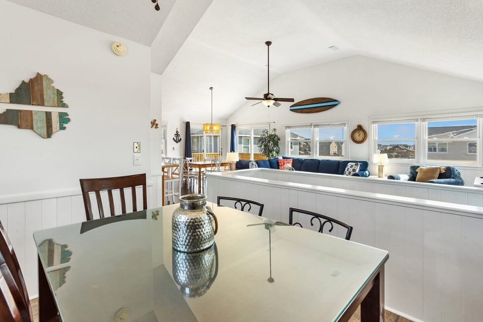 A cozy nook with a desk area is perfect for planning your Outer Banks adventures, enjoying some board games together on a rainy day, or catching up on emails while at the beach.